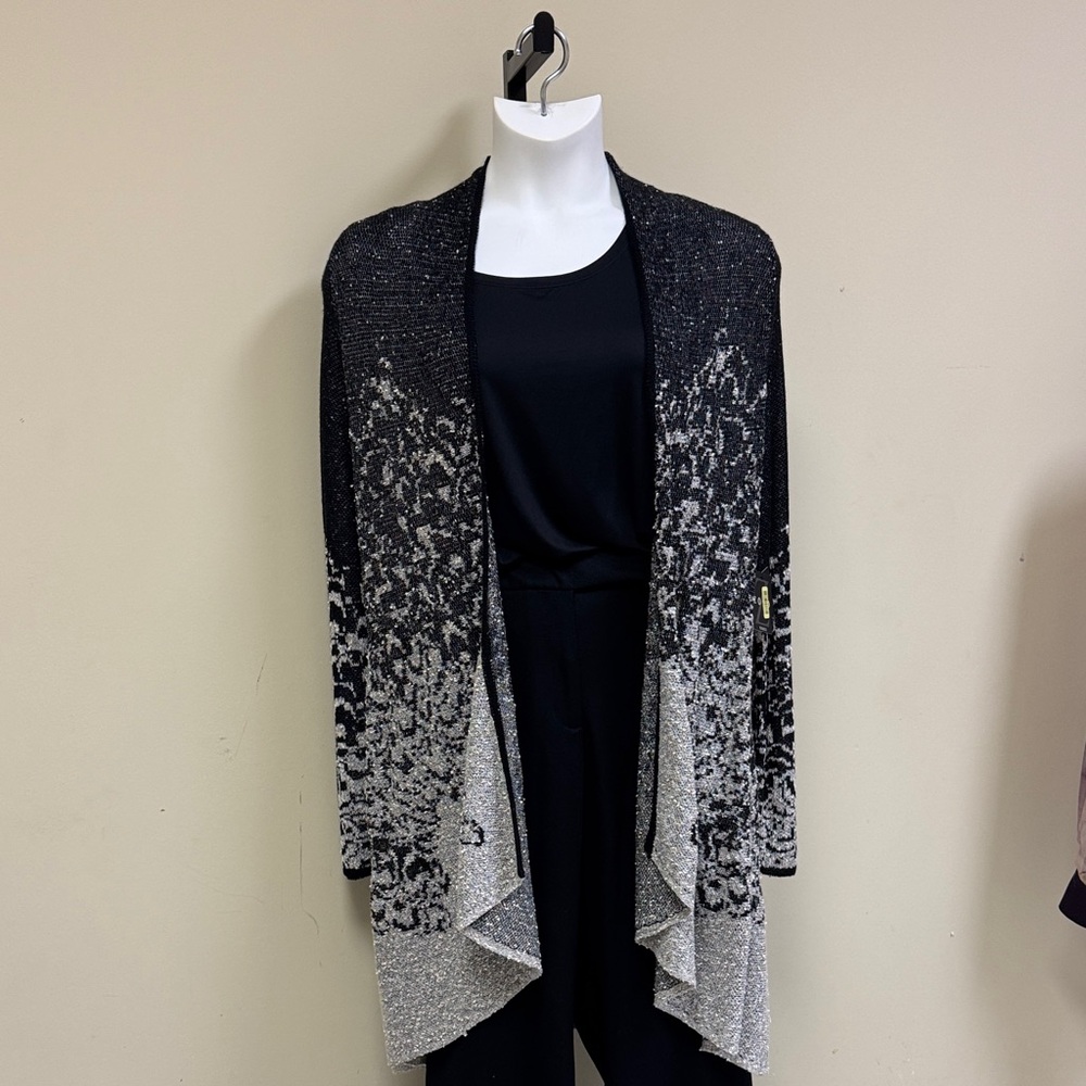 Chic Black and Gray Women's Open Front Cardigan